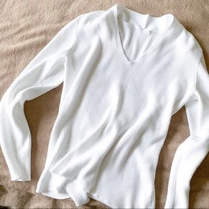 white ribbed long sleeve top shirt